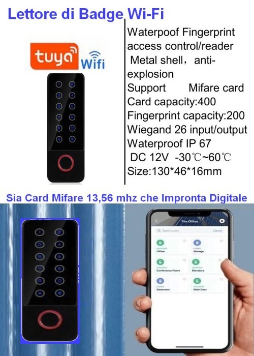 Lettore di Badge Wifi Pin + Card Mifare + Impronta Digitale